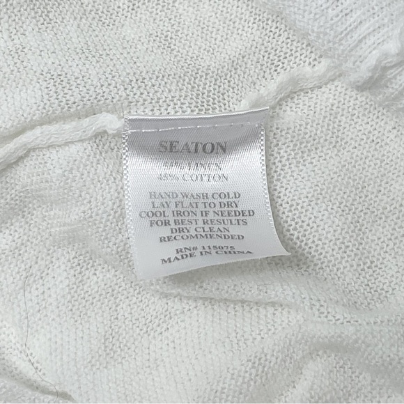 SEATON REVOLVE Women’s Intarsia Knit Yellow Ivory Flower Sweater Linen Blend L - Picture 4 of 8